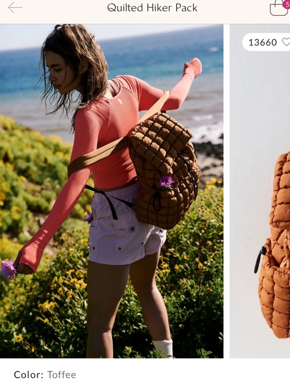Free People Movement Quilted Hiker Backpack in Toffee! - Picture 2 of 5